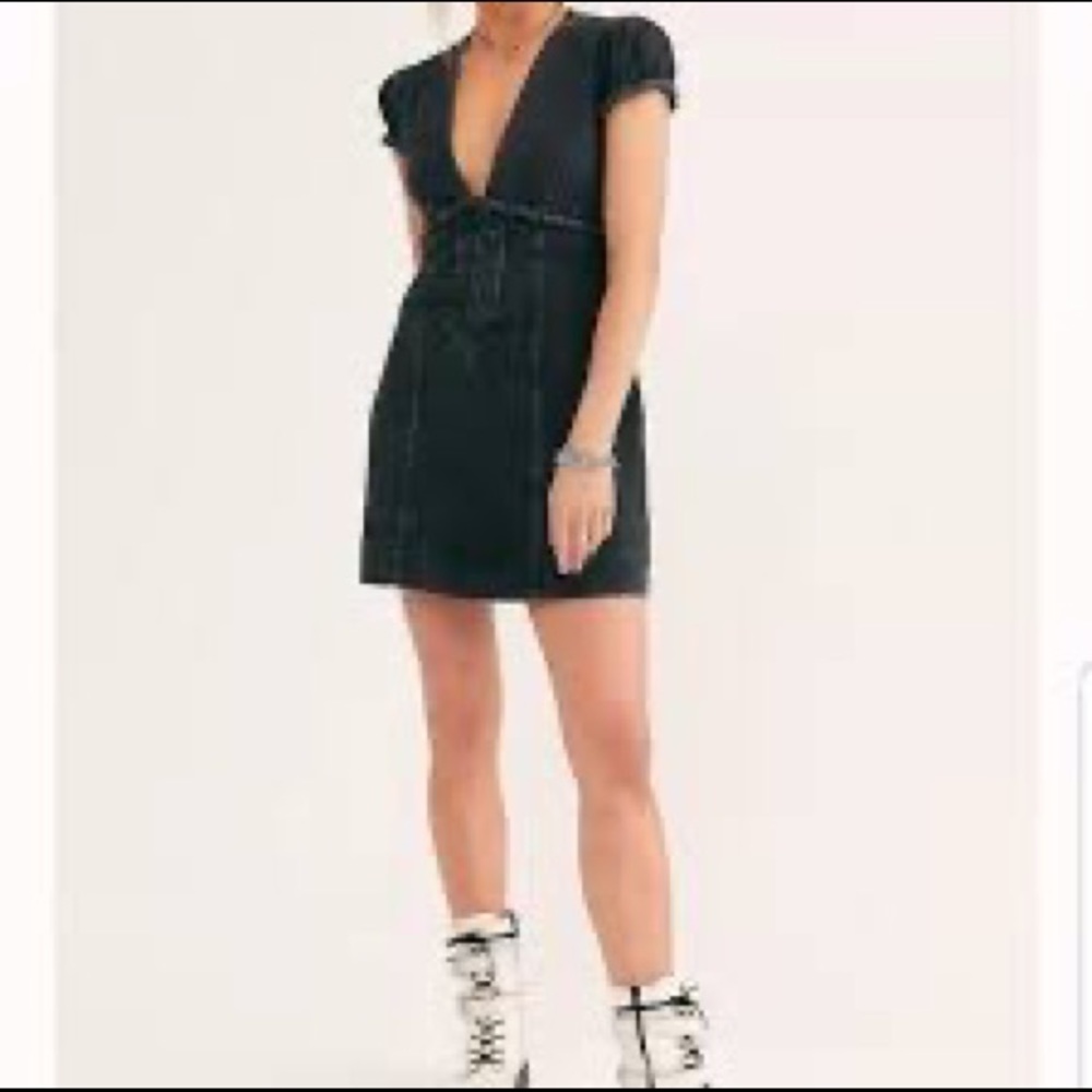 Free People Something Sweet Black Denim Mini Dress